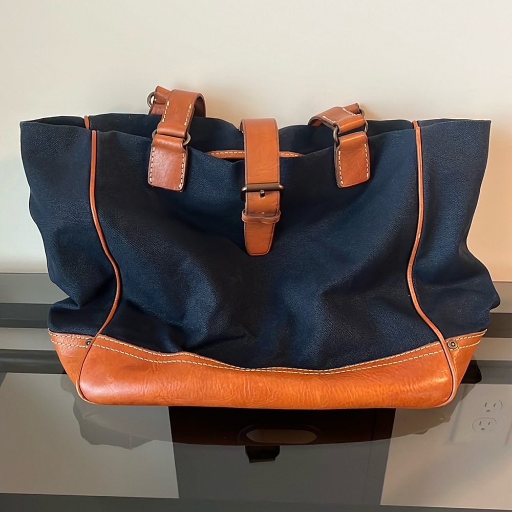 Ralph Lauren RLFC Rugby Blue Large Tote with Leather Trim